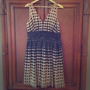 Anthropologie Black and Cream Dot Midi Dress